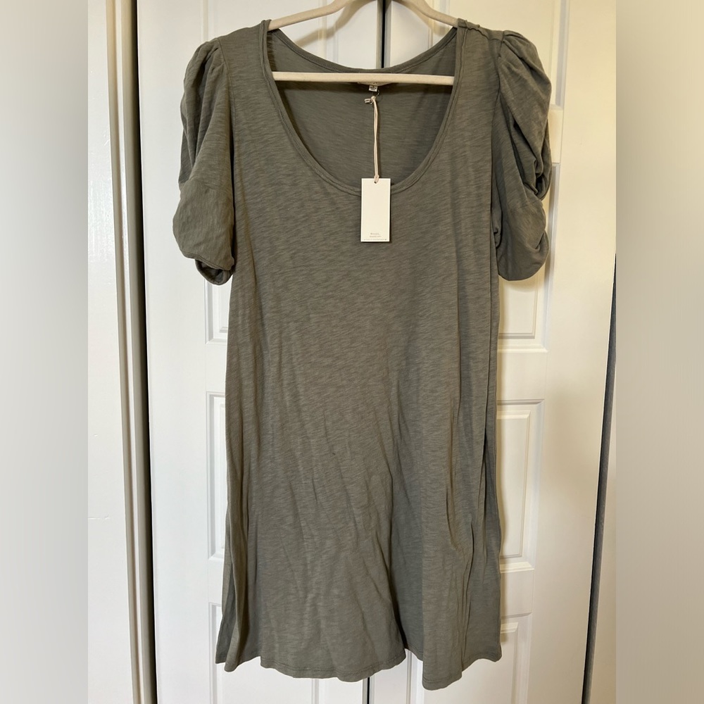Z Supply Indi Slub Puff Sleeve Dress (Dusty Sage)